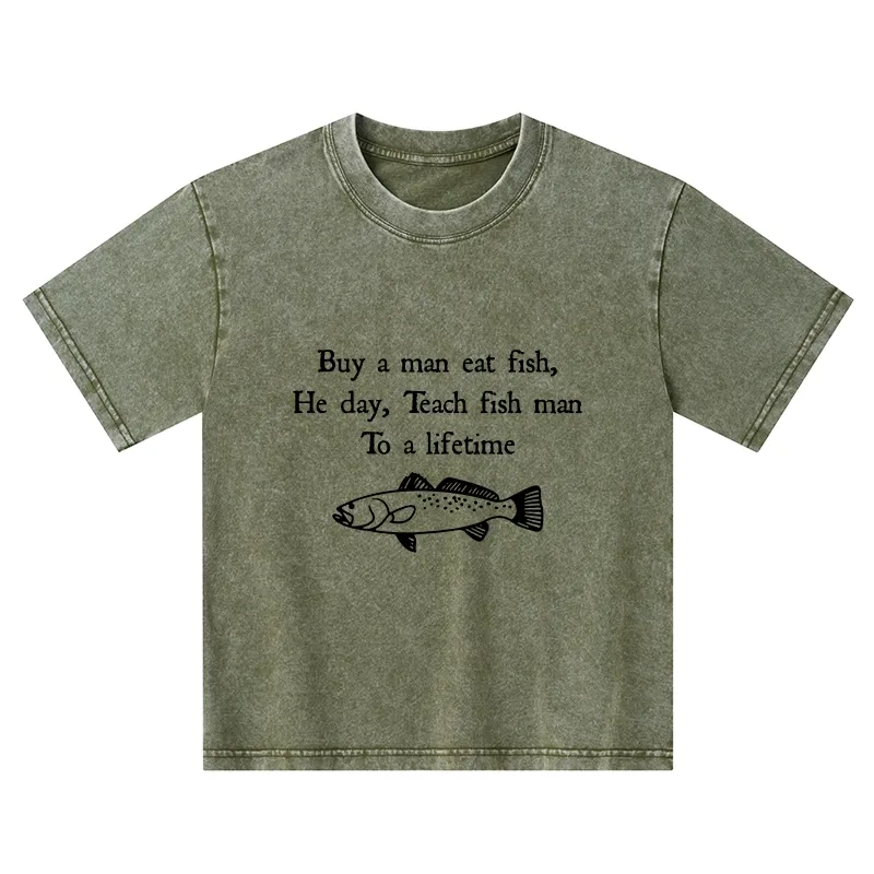 Tokyo-Tiger Man Eat Fish Meme Kids Washed T-Shirt