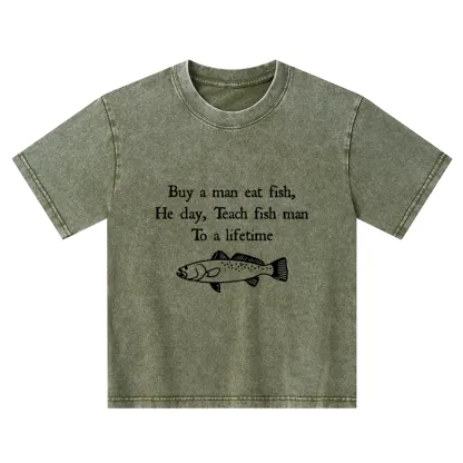 Tokyo-Tiger Man Eat Fish Meme Kids Washed T-Shirt