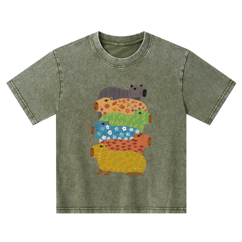 Tokyo-Tiger Colorful Capybaras Kids Washed T-Shirt