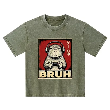 Tokyo-Tiger Funny Capybara Playing Games Kids Washed T-Shirt