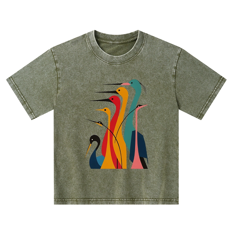 Tokyo-Tiger Various Types Of Cranes Kids Washed T-Shirt
