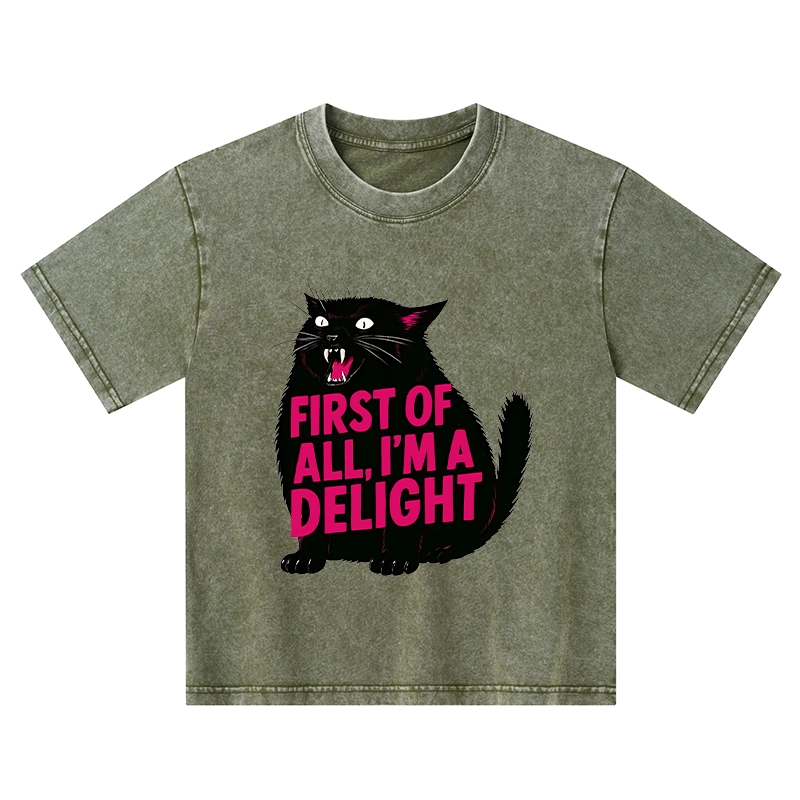 Tokyo-Tiger Roaring Black Cat Kids Washed T-Shirt