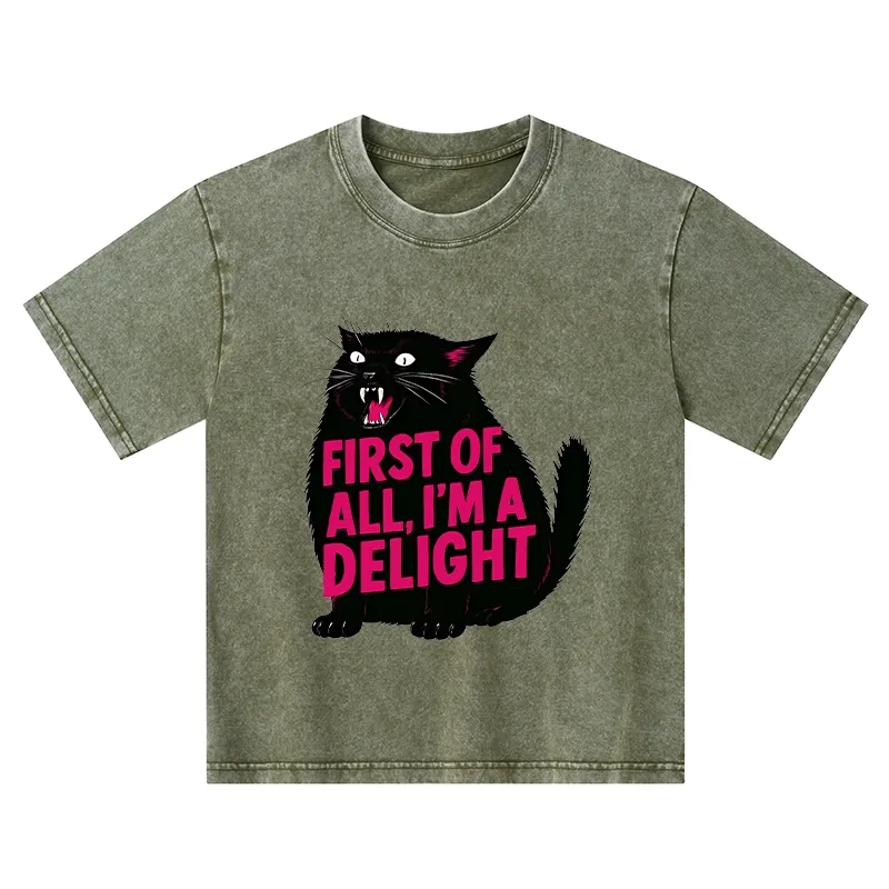 Tokyo-Tiger Roaring Black Cat Kids Washed T-Shirt