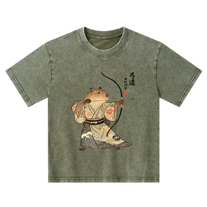 Tokyo-Tiger Capybara Archery Kids Washed T-Shirt