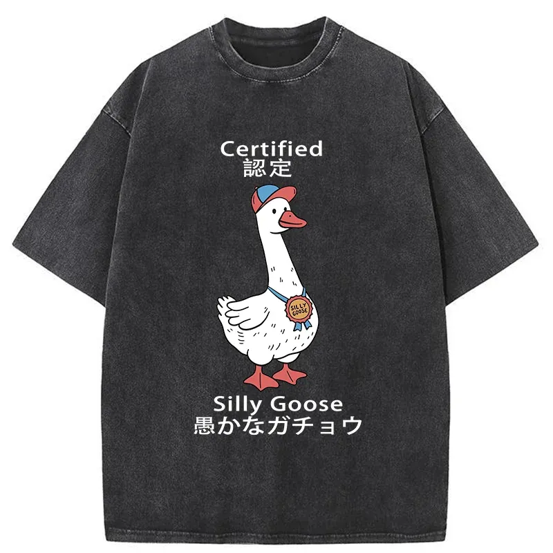 Tokyo-Tiger Certified Funny Silly Goose  Washed T-Shirt