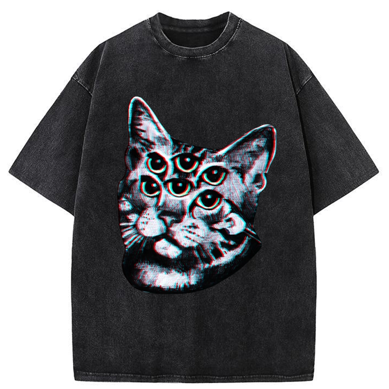 Tokyo-Tiger Six-eyed Cat Washed T-Shirt