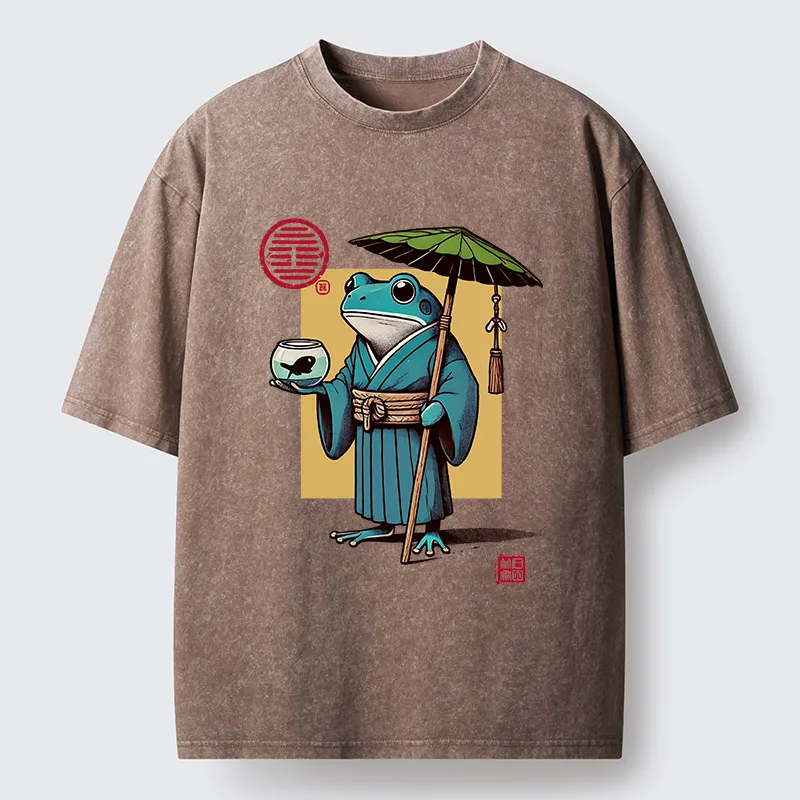 Tokyo-Tiger Green Frog Samurai Washed T-Shirt