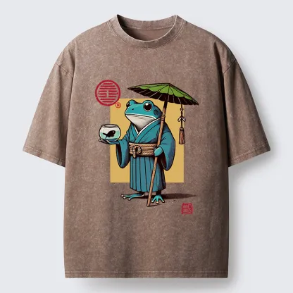 Tokyo-Tiger Green Frog Samurai Washed T-Shirt