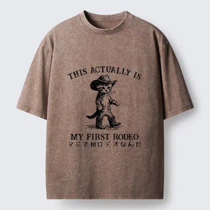 Tokyo-Tiger This Is My First Rodeo Cat Style Washed T-Shirt