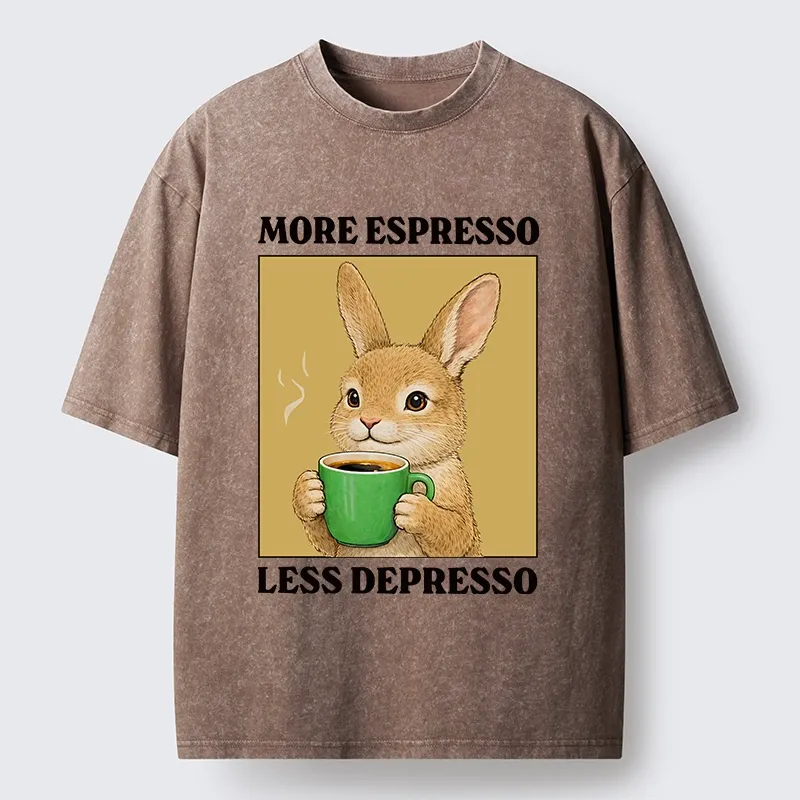 Tokyo-Tiger Rabbit Drink More Coffee Washed T-Shirt