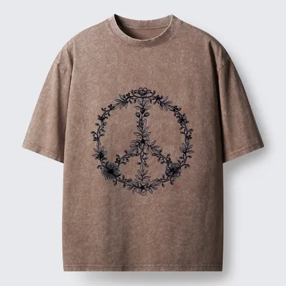 Tokyo-Tiger Circle of Flower Peace Sign Washed T-Shirt