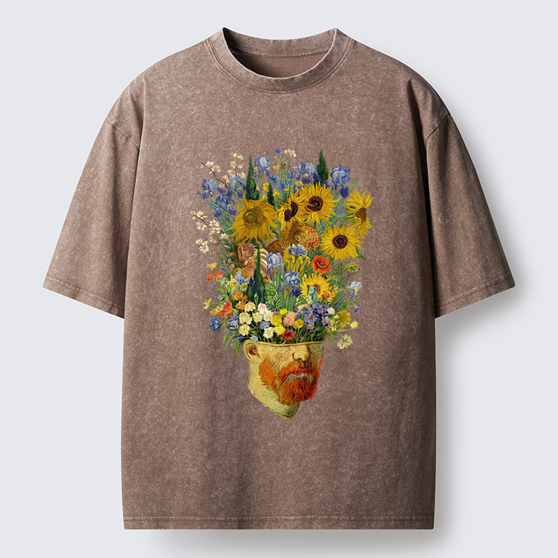 Tokyo-Tiger Van Gogh's Blooming Flowers Washed T-Shirt