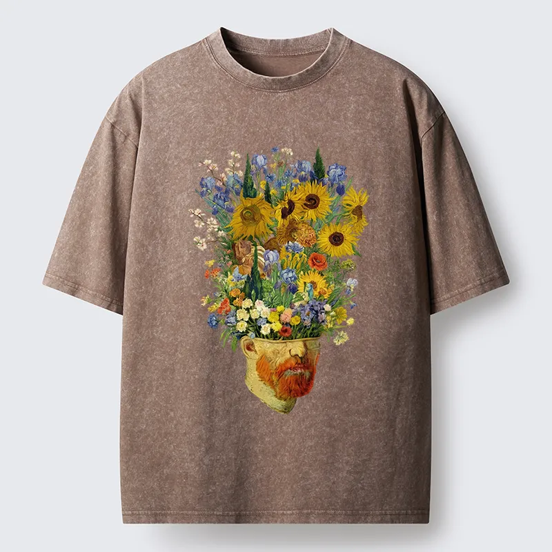 Tokyo-Tiger Van Gogh's Blooming Flowers Washed T-Shirt