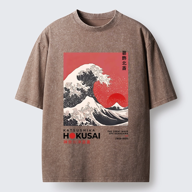 Tokyo-Tiger Mount Fuji Beneath the Wave Washed T-Shirt
