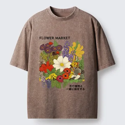 Tokyo-Tiger Vintage Flower Market Blooms Washed T-Shirt