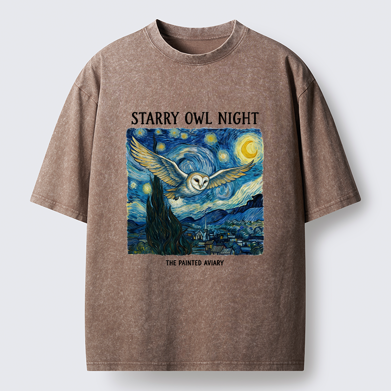 Tokyo-Tiger Owls In The Night Washed T-Shirt
