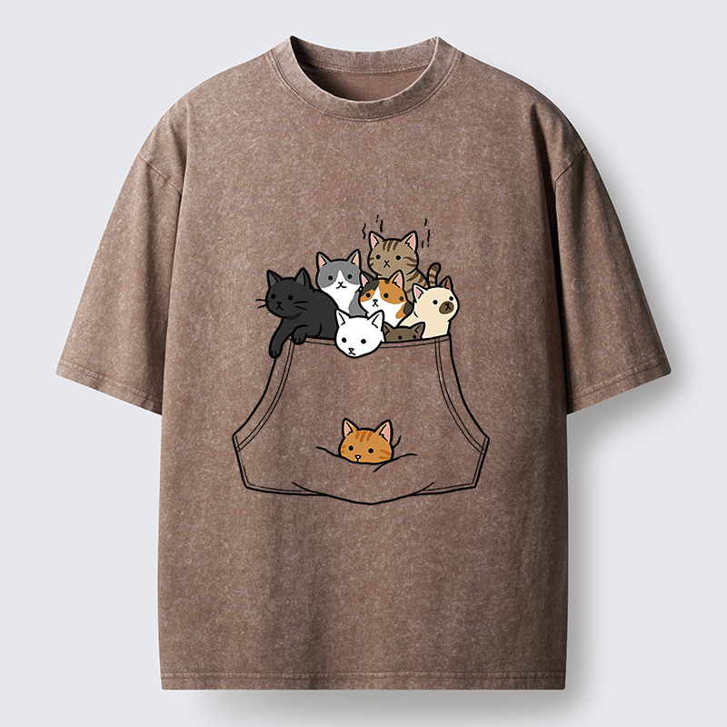 Tokyo-Tiger Cats With Pockets Full Washed T-Shirt