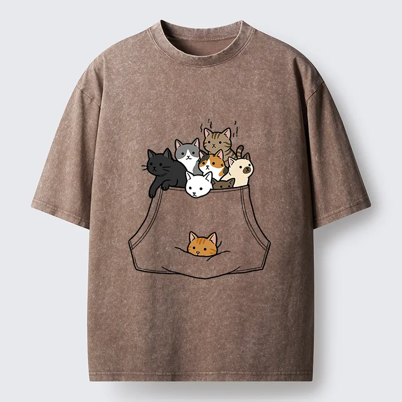 Tokyo-Tiger Cats With Pockets Full Washed T-Shirt