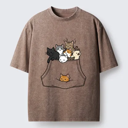 Tokyo-Tiger Cats With Pockets Full Washed T-Shirt