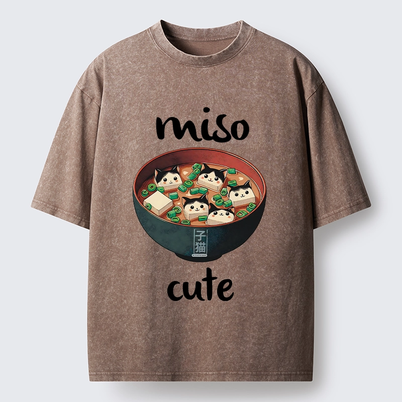Tokyo-Tiger Cats In A Bowl Of Miso Washed T-Shirt