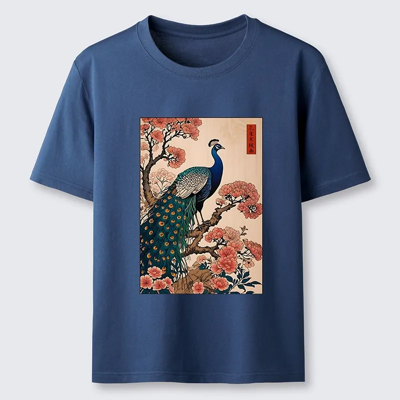 Tokyo-Tiger Vintage Peacock Ukiyoe Print Classic T-Shirt