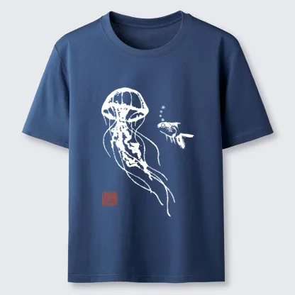 Tokyo-Tiger Ink Wash Jellyfish And Fish Classic T-Shirt