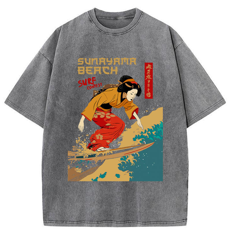 Tokyo-Tiger Surfing Geisha Washed T-Shirt