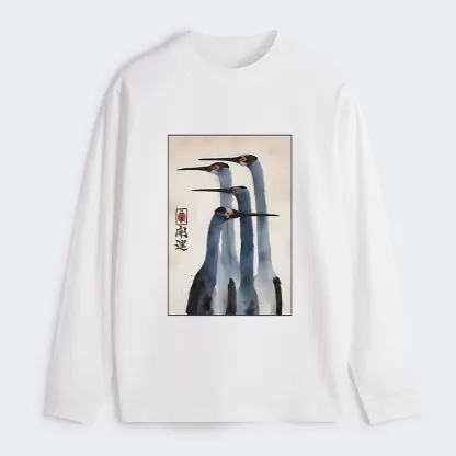 Tokyo-Tiger Retro Sandhill Crane Classic Long Sleeve T-Shirt