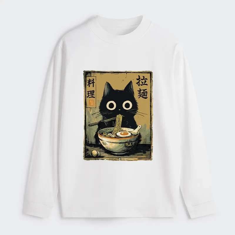 Tokyo-Tiger Cute Black Cat Eating Ramen Japan Classic Long Sleeve T-Shirt