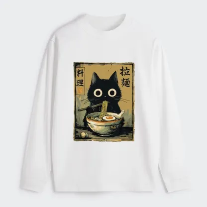 Tokyo-Tiger Cute Black Cat Eating Ramen Japan Classic Long Sleeve T-Shirt
