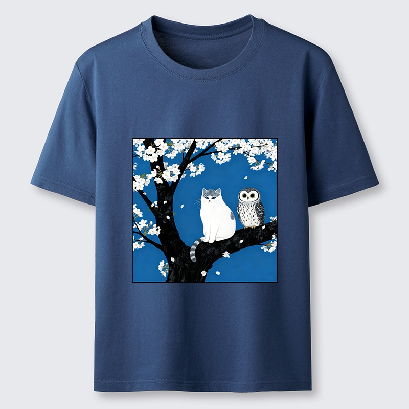 Tokyo-Tiger Cat And Owl Under Sakura Classic T-Shirt