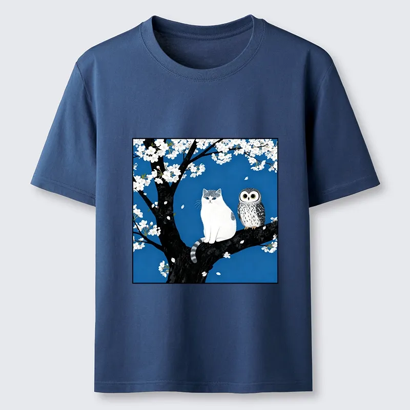 Tokyo-Tiger Cat And Owl Under Sakura Classic T-Shirt