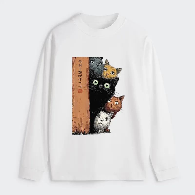 Tokyo-Tiger Five Cats Are Watching You Classic Long Sleeve T-Shirt