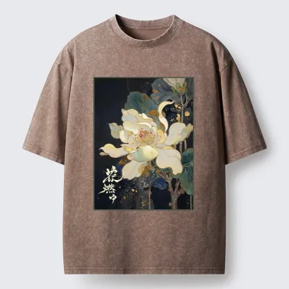 Tokyo-Tiger Lotus Adorned With Golden Specks Washed T-Shirt
