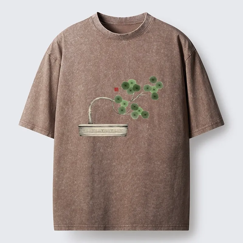Tokyo-Tiger Minimalist Bonsai Artistry Washed T-Shirt