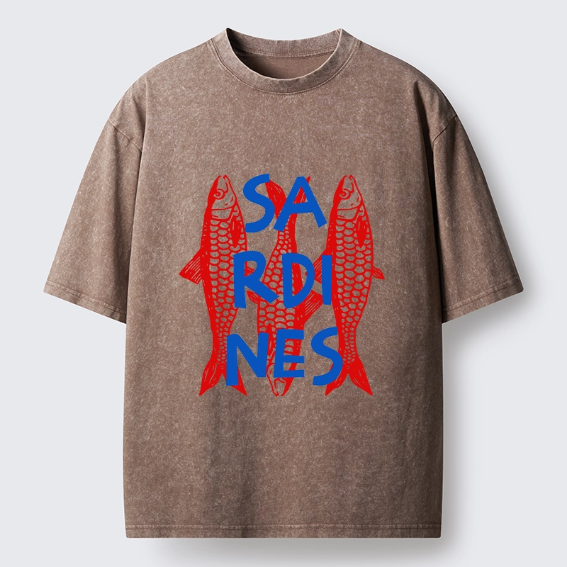 Tokyo-Tiger Vibrant Red Sardines Art Washed T-Shirt