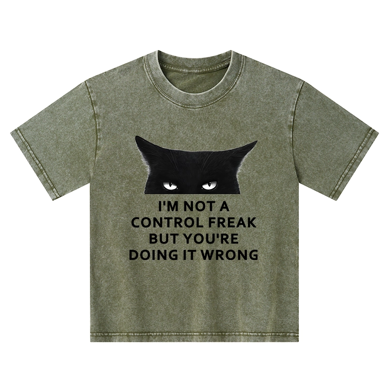 Tokyo-Tiger Control Freak Funny Kids Washed T-Shirt