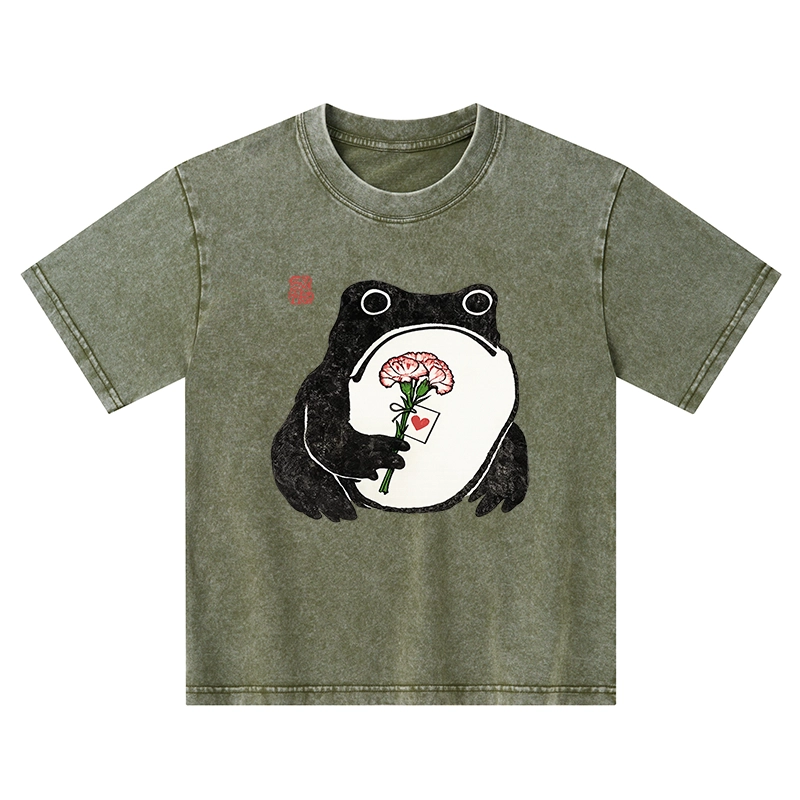 Tokyo-Tiger The Frog Holding A Carnation Kids Washed T-Shirt