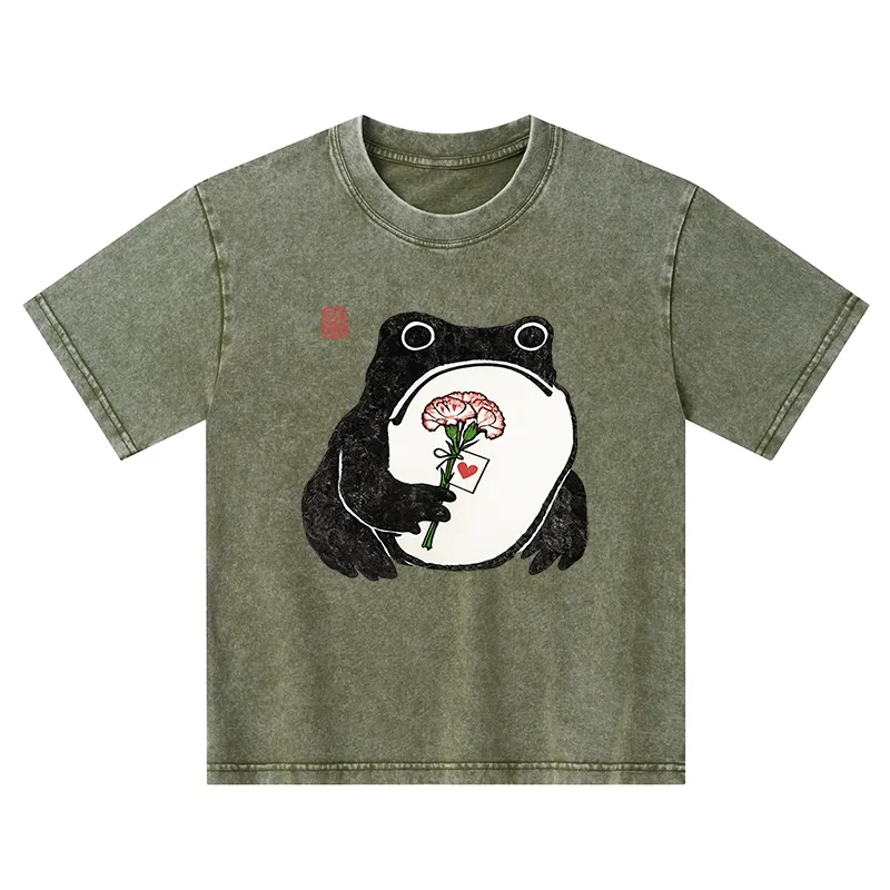 Tokyo-Tiger The Frog Holding A Carnation Kids Washed T-Shirt