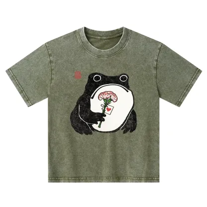 Tokyo-Tiger The Frog Holding A Carnation Kids Washed T-Shirt