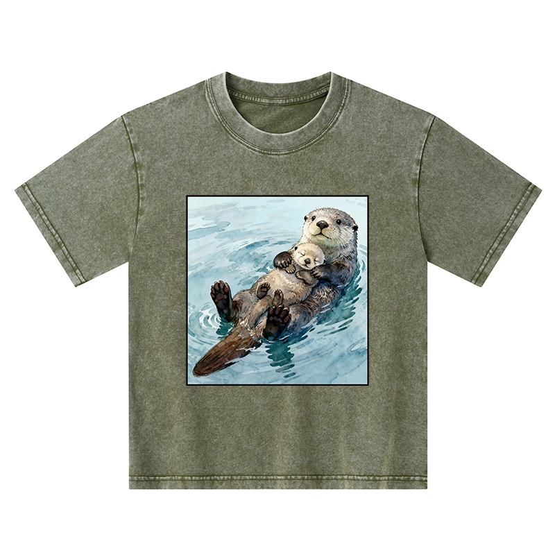 Tokyo-Tiger Adorable Sea Otters Kids Washed T-Shirt