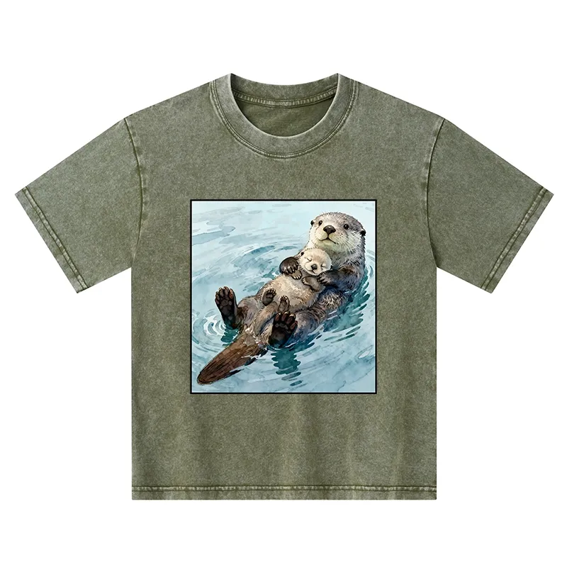 Tokyo-Tiger Adorable Sea Otters Kids Washed T-Shirt Sale