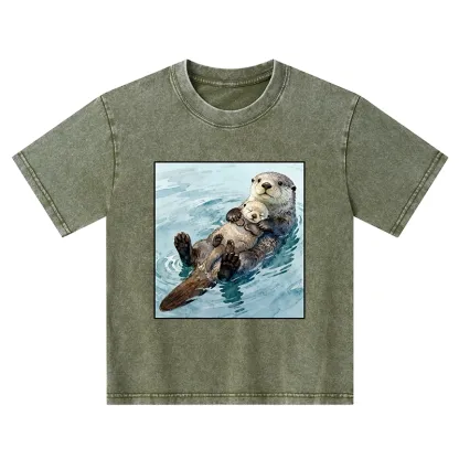 Tokyo-Tiger Adorable Sea Otters Kids Washed T-Shirt