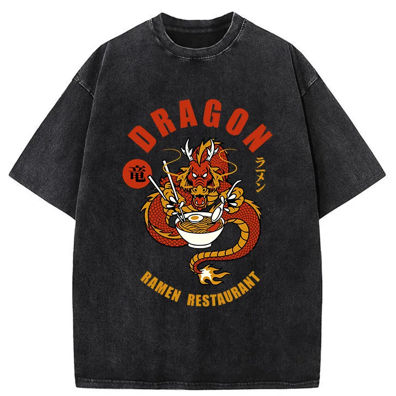 Tokyo-Tiger Ramen Lover Dragon Washed T-Shirt