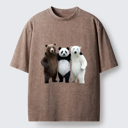 Tokyo-Tiger Three Bears Stand Together Washed T-Shirt
