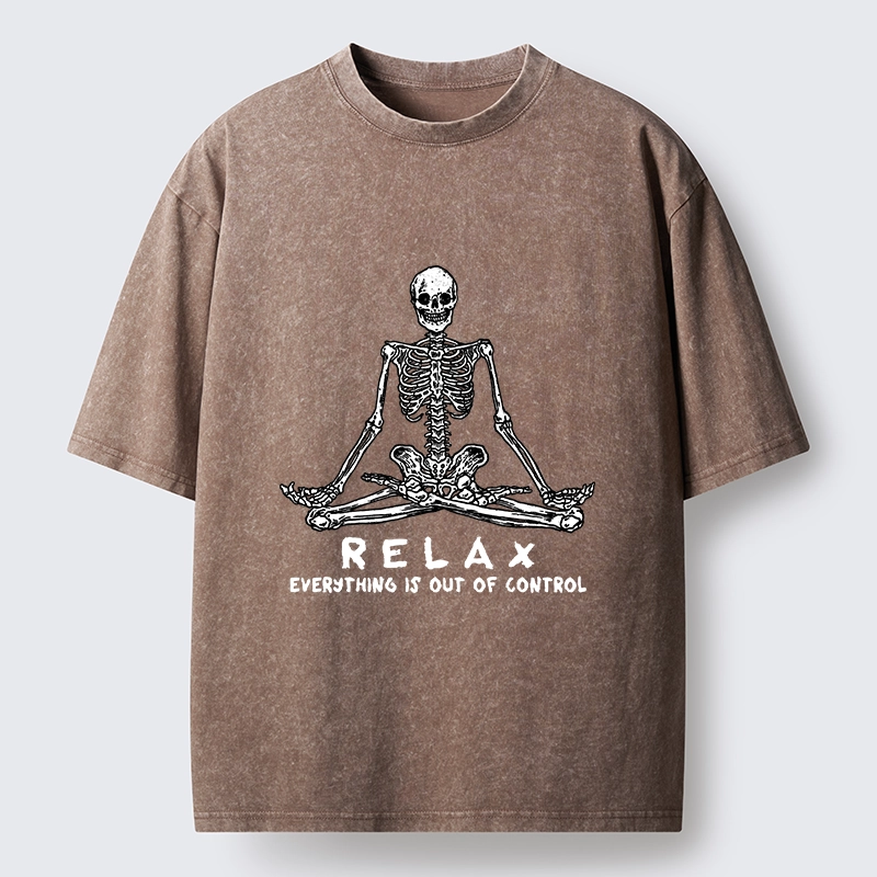 Tokyo-Tiger Skeleton Meditates Calmly Washed T-Shirt
