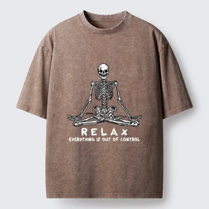Tokyo-Tiger Skeleton Meditates Calmly Washed T-Shirt