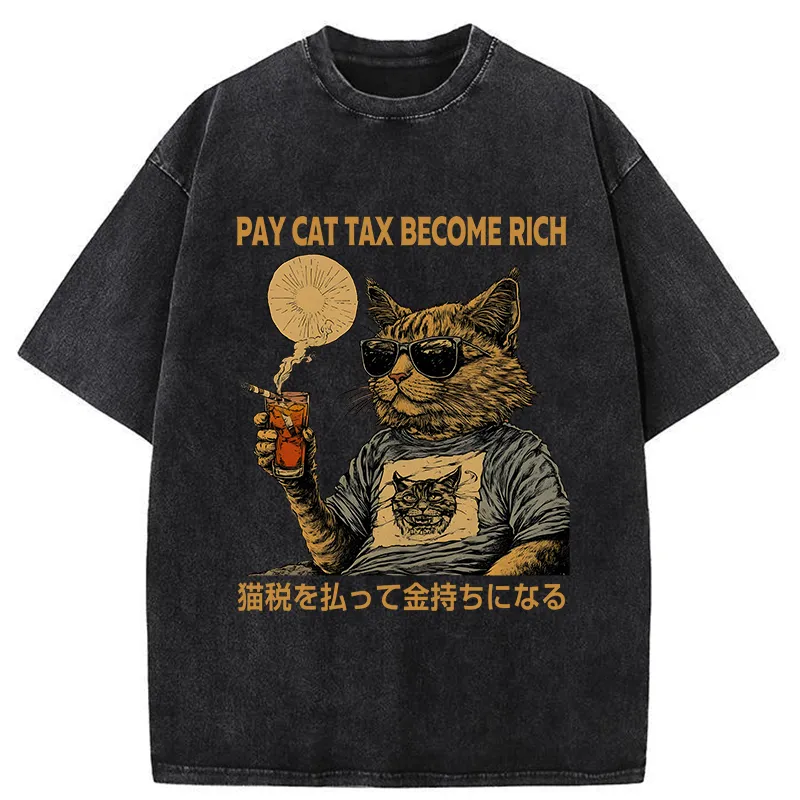 Tokyo-Tiger Pay Cat Tax Become Rich Washed T-Shirt