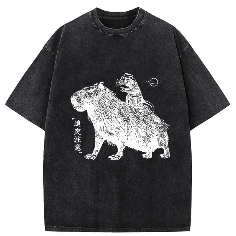 Tokyo-Tiger Mouse Riding A Capybara Washed T-Shirt