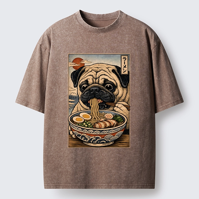 Tokyo-Tiger Ramen Time For The Pug Washed T-Shirt